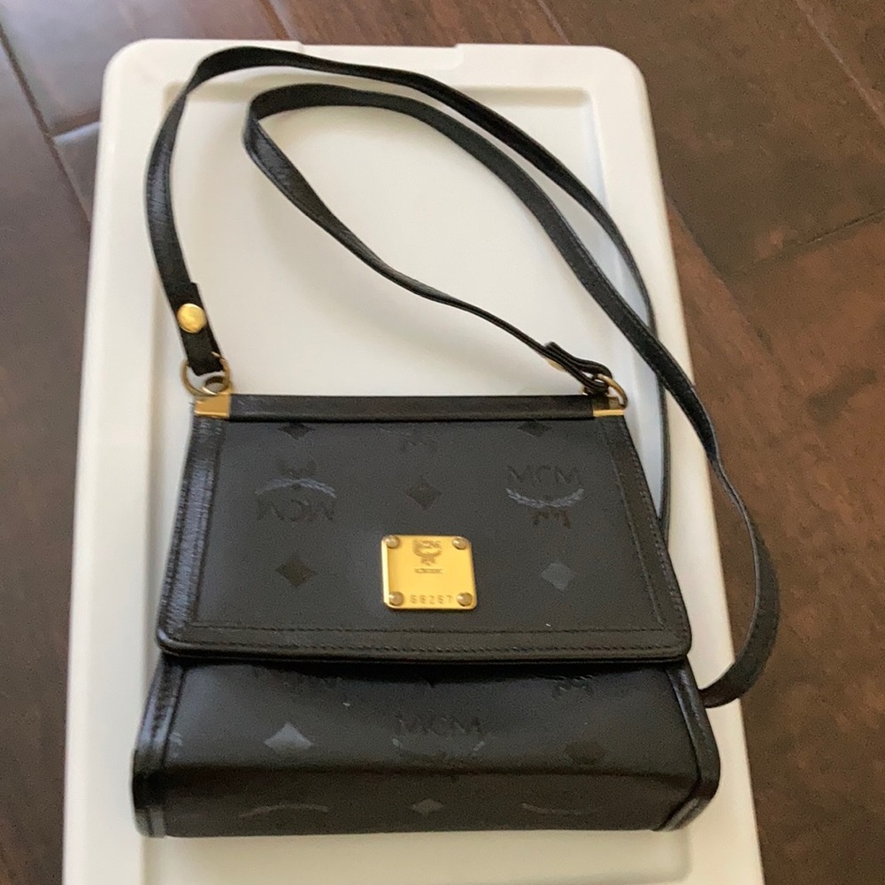 MCM Black Crossbody Bag with Gold Accents